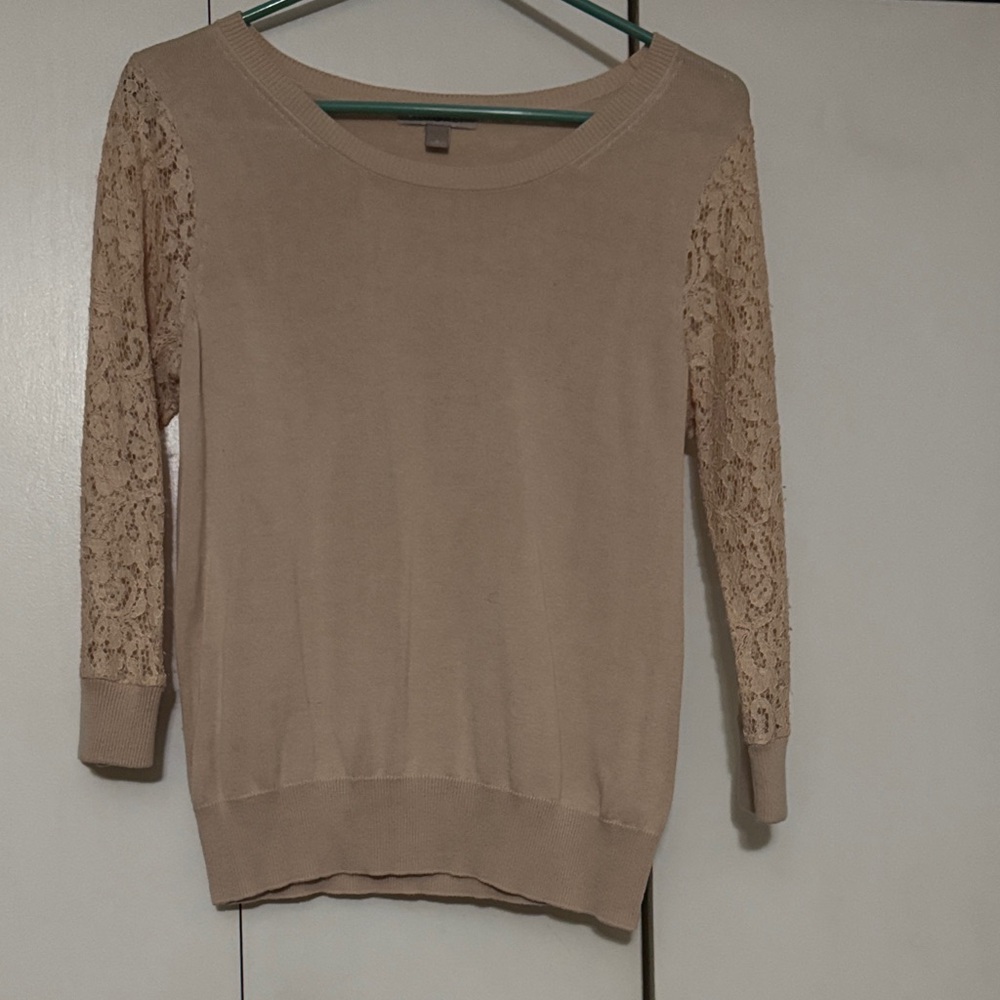 Light Pink Sweater with Lace Sleeves